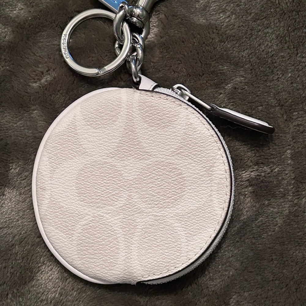 Coach White Signature Canvas Round Coin Purse/Bag Charm